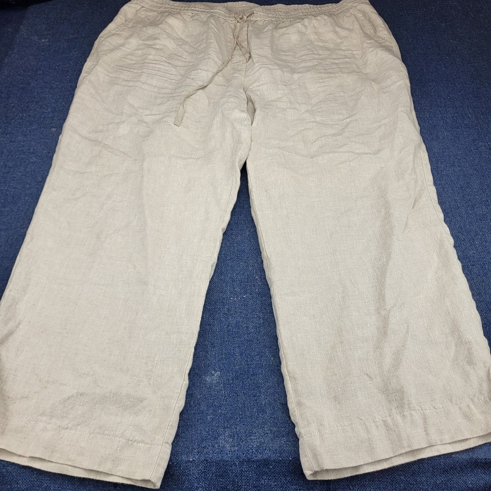 Talbots 100% Linen Wide Leg Drawstring Pants Oatmeal Beige Plus Size 2X
